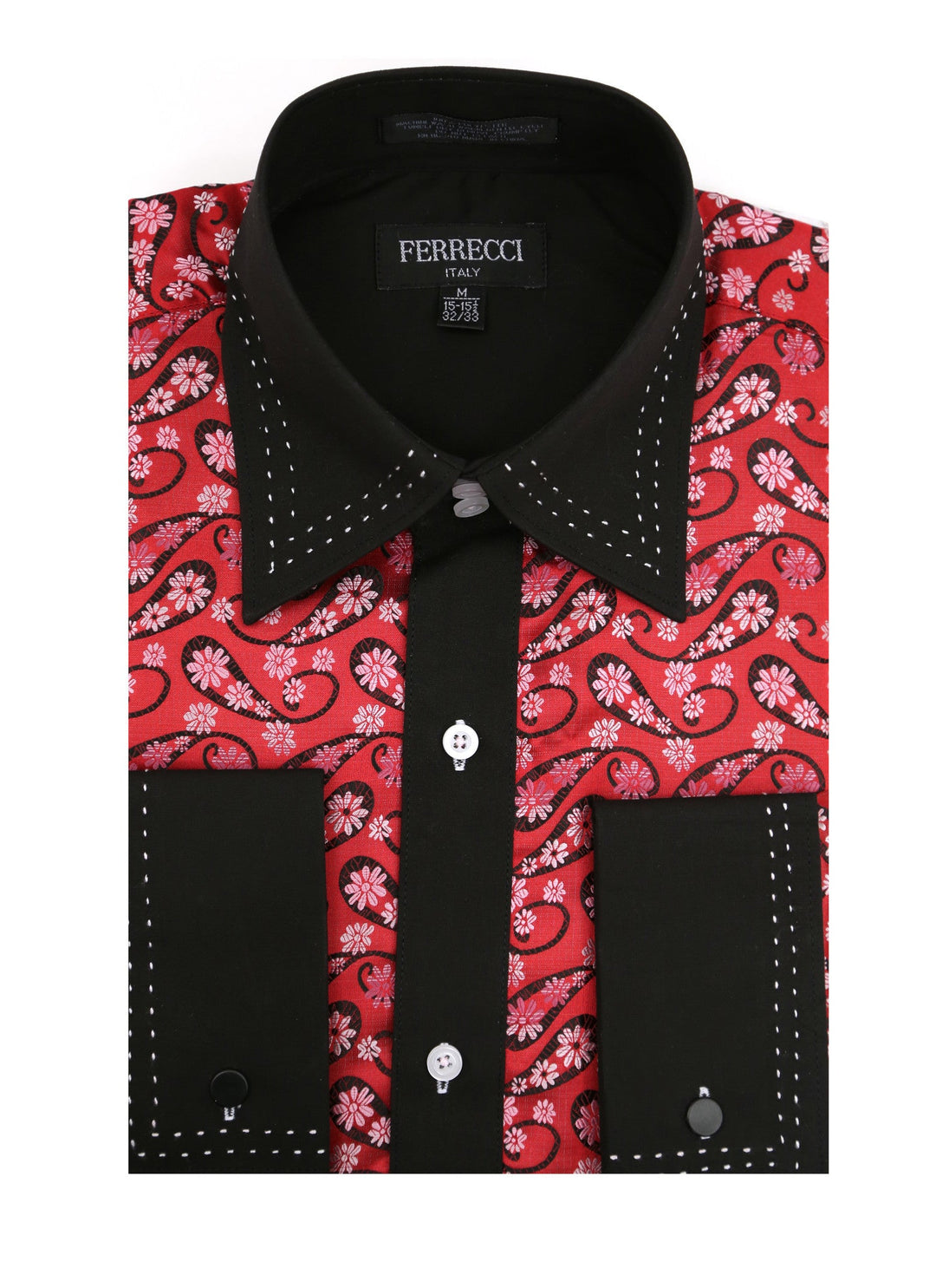 3xl dress shirts Ferrecci Men's Satine Hi-1015 Red & Black Flower Button Down Dress Shirt 16.. Lrg 36-37 Sleeve