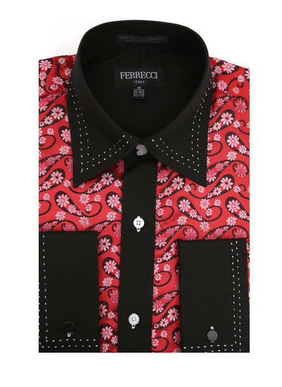 Ferrecci Men's Satine Hi-1015 Red & Black Flower Button Down Dress Shirt - FHYINC