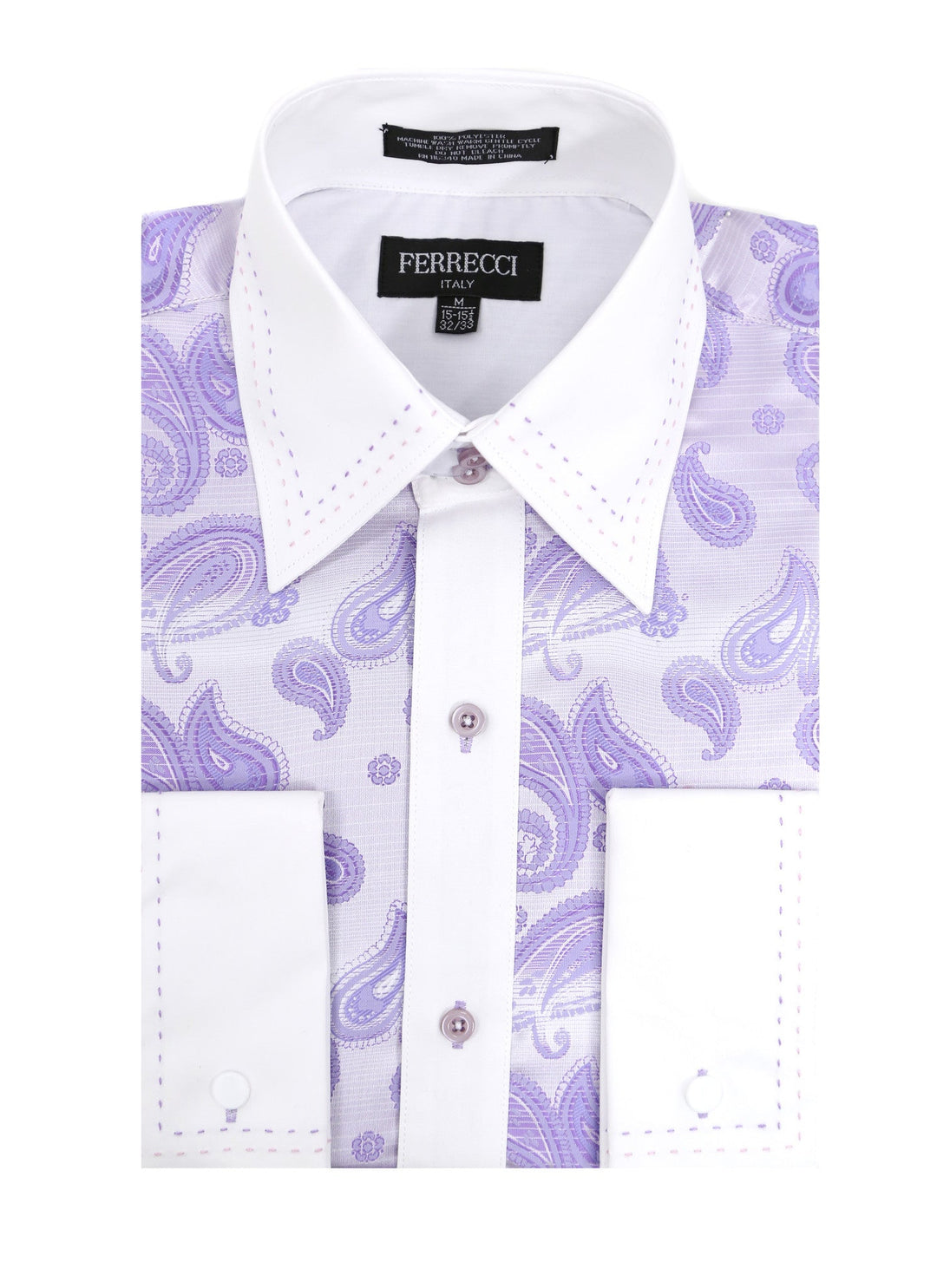 fitted lace wedding dress Ferrecci Men's Satine Hi-1016 Purple & Lilac Paisley Button Down Dress Shirt