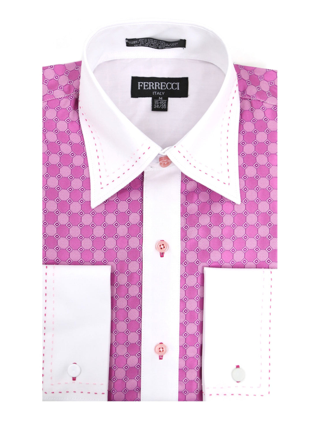 Ferrecci Men's Satine Hi-1020 Fuchsia Circle Pattern Button Down Dress Shirt 16. Lrg 34-35 Sleeve