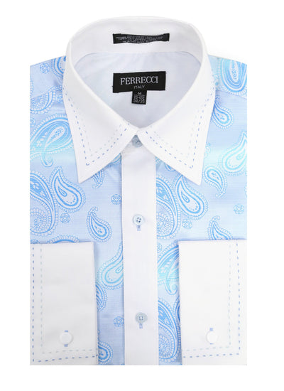 Ferrecci Men's Satine Hi-1025 Turquise Paisley Button Down Dress Shirt - FHYINC