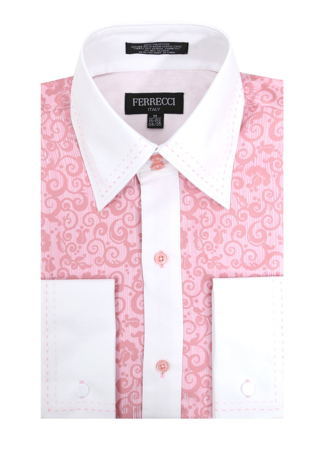 mens pink dress shirts Ferrecci Men's Satine Hi-1027 Pink Scroll Pattern Button Down Dress Shirt 17.. XL 36-37 Sleeve