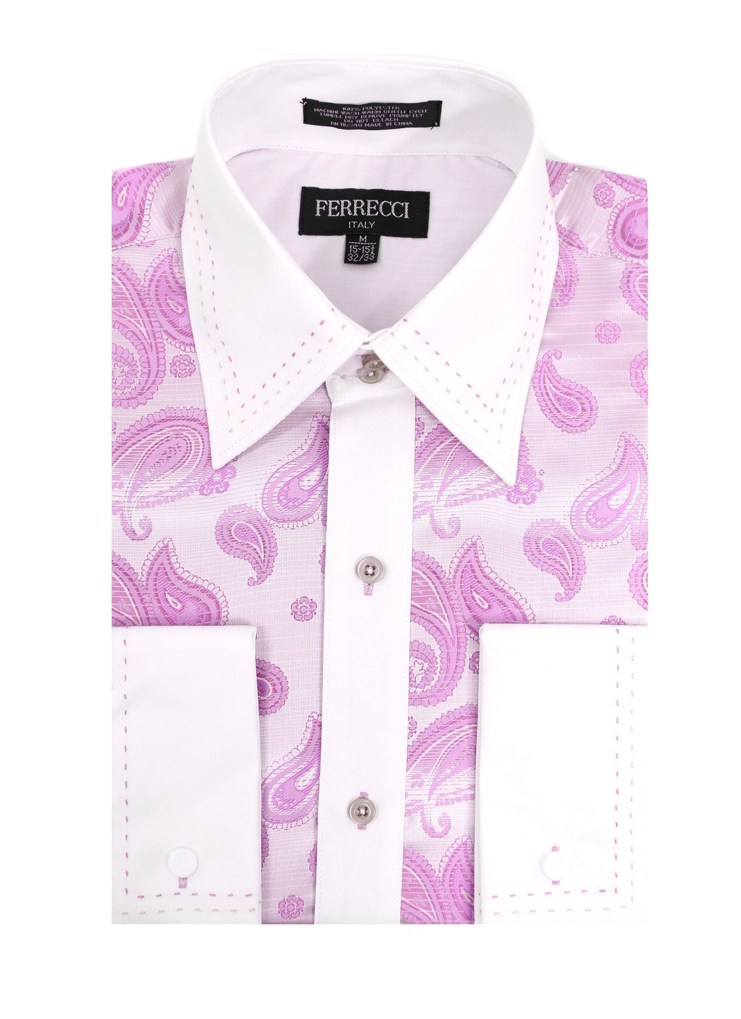 pink paisley dress shirt Hisdern Men's Pink Paisley Splicing Dress Shirt For Office Wear XL