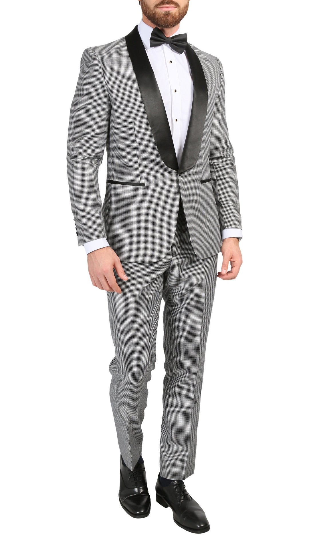 Men's Hilton Skinny Slim Fit Houndstooth Shawl Lapel 2pc Tuxedo - FHYINC best men's suits, tuxedos, formal men's wear wholesale