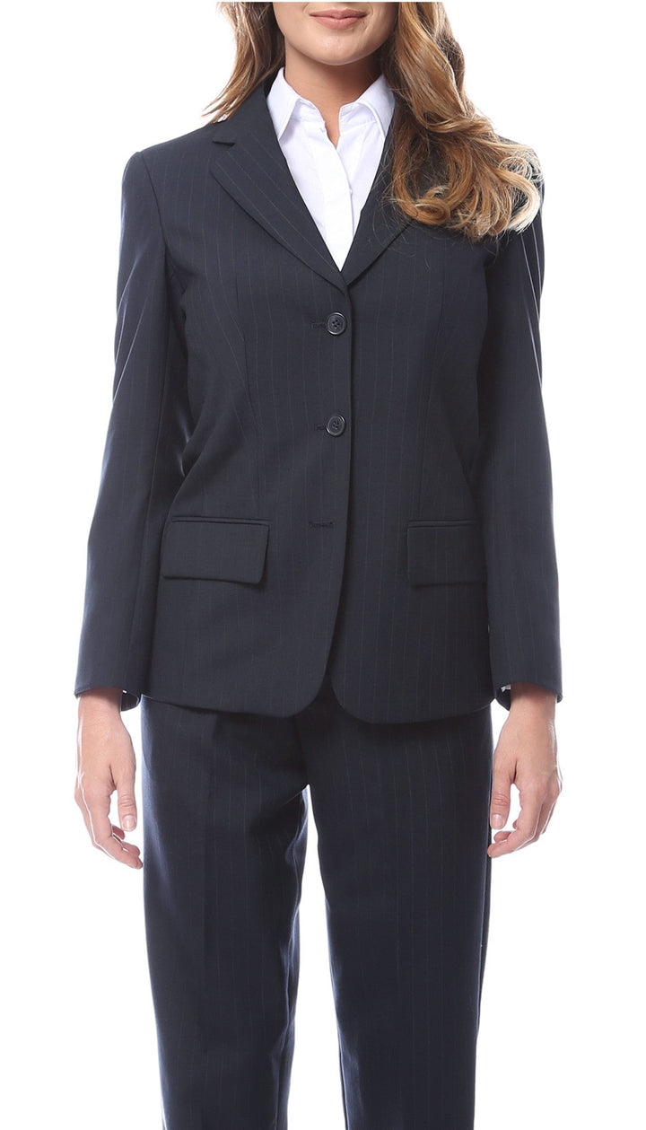 Womens Navy Pinstripe Business Casual Uniform Blazer - FHYINC best men&