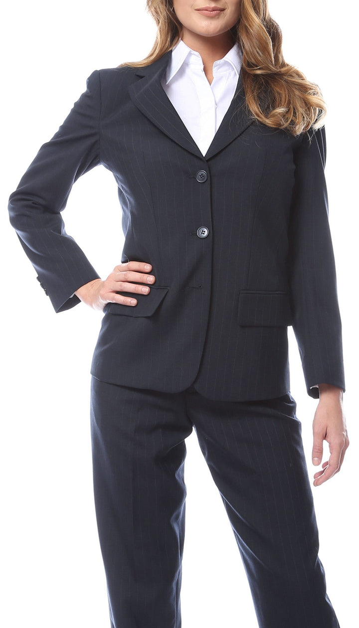 Womens Navy Pinstripe Business Casual Uniform Blazer - FHYINC best men&