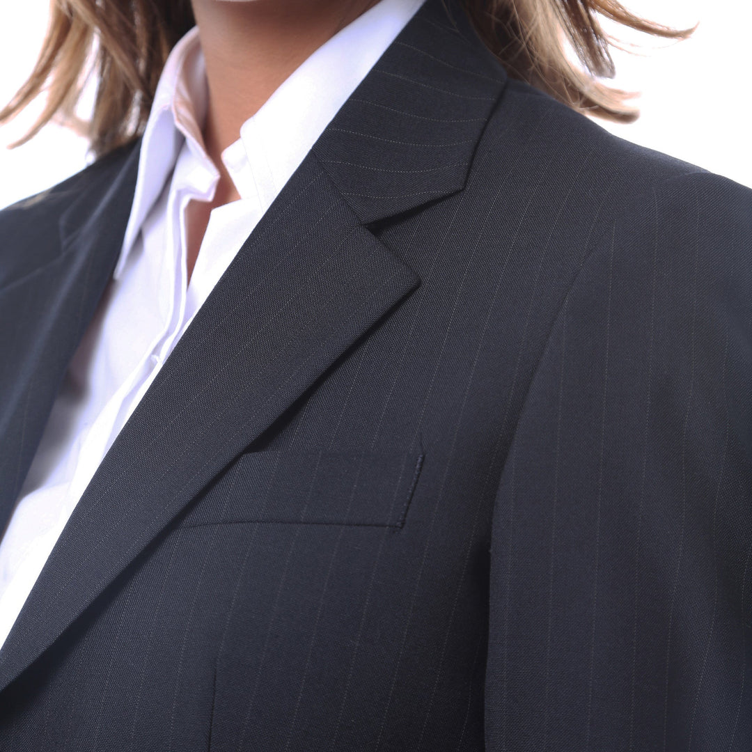 Womens Navy Pinstripe Business Casual Uniform Blazer - FHYINC best men&