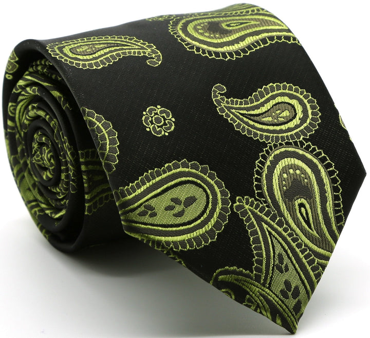 Mens Dads Classic Green Paisley Pattern Business Casual Necktie &amp; Hanky Set HO-3 - FHYINC best men&