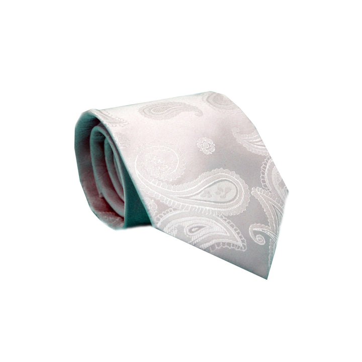Mens Dads Classic White Paisley Pattern Business Casual Necktie &amp; Hanky Set HO-8 - FHYINC best men&