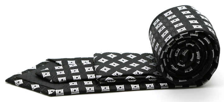 Mens Dads Classic Black Geometric Pattern Business Casual Necktie &amp; Hanky Set I-1 - FHYINC best men&