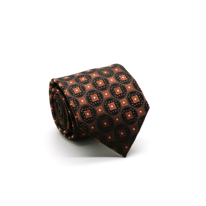 Mens Dads Classic Brown Geometric Pattern Business Casual Necktie &amp; Hanky Set I-2 - FHYINC best men&