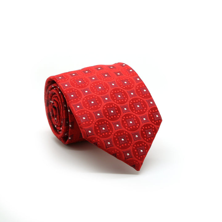 Mens Dads Classic Red Geometric Pattern Business Casual Necktie &amp; Hanky Set I-3 - FHYINC best men&