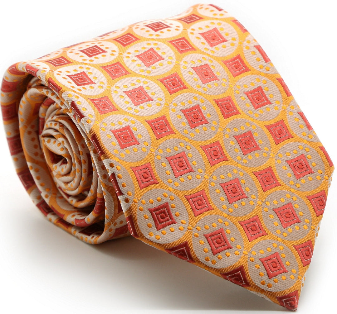 Mens Dads Classic Orange Geometric Pattern Business Casual Necktie & Hanky Set I-4 - FHYINC best men's suits, tuxedos, formal men's wear wholesale