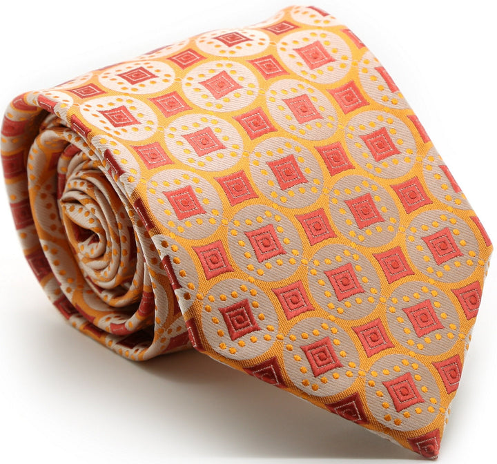 Mens Dads Classic Orange Geometric Pattern Business Casual Necktie &amp; Hanky Set I-4 - FHYINC best men&