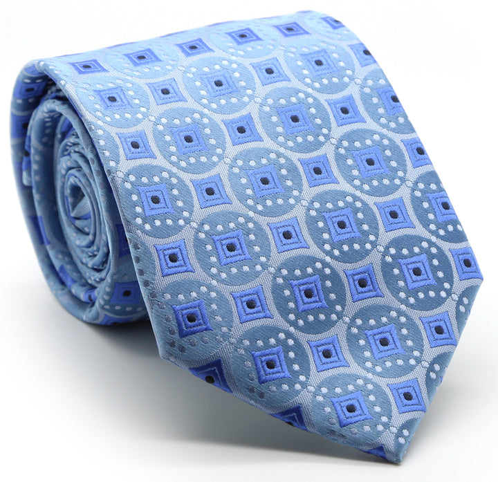 Mens Dads Classic Blue Geometric Pattern Business Casual Necktie &amp; Hanky Set I-5 - FHYINC best men&