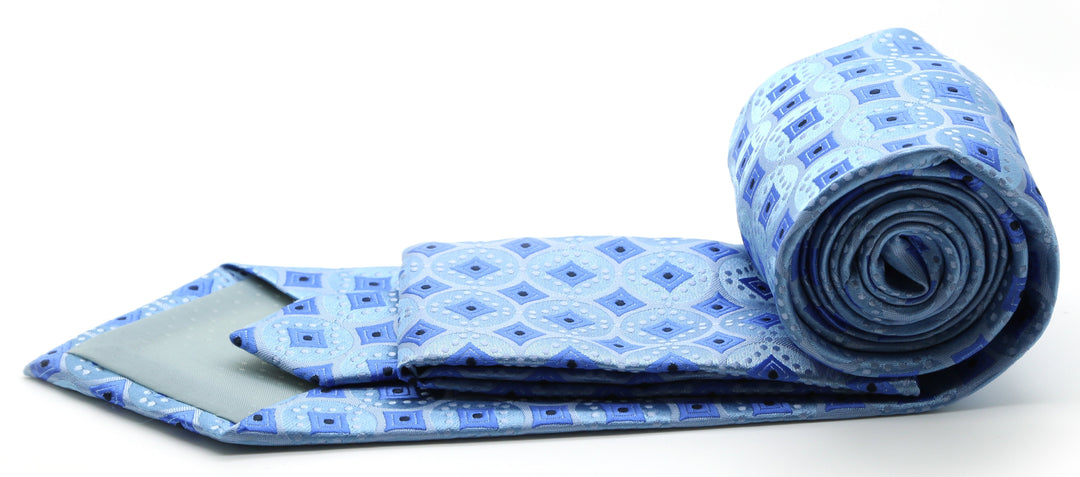 Mens Dads Classic Blue Geometric Pattern Business Casual Necktie &amp; Hanky Set I-5 - FHYINC best men&