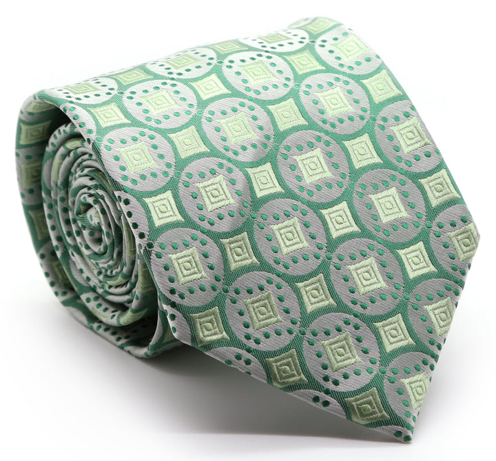Mens Dads Classic Green Geometric Pattern Business Casual Necktie &amp; Hanky Set I-6 - FHYINC best men&