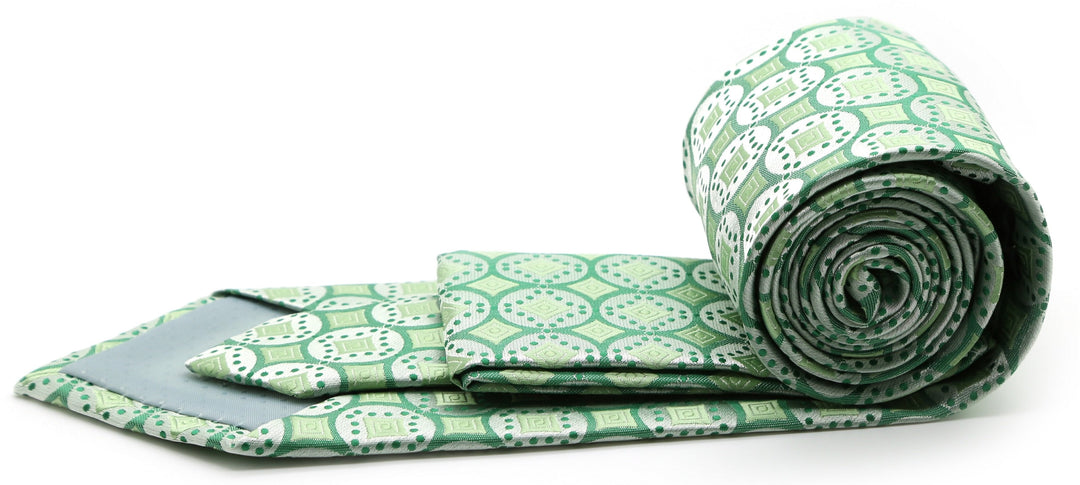 Mens Dads Classic Green Geometric Pattern Business Casual Necktie &amp; Hanky Set I-6 - FHYINC best men&
