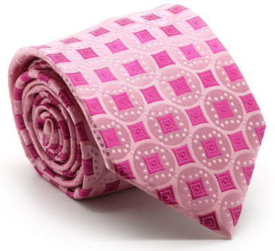Mens Dads Classic Fuchsia Geometric Pattern Business Casual Necktie & Hanky Set I-7 - FHYINC best men's suits, tuxedos, formal men's wear wholesale