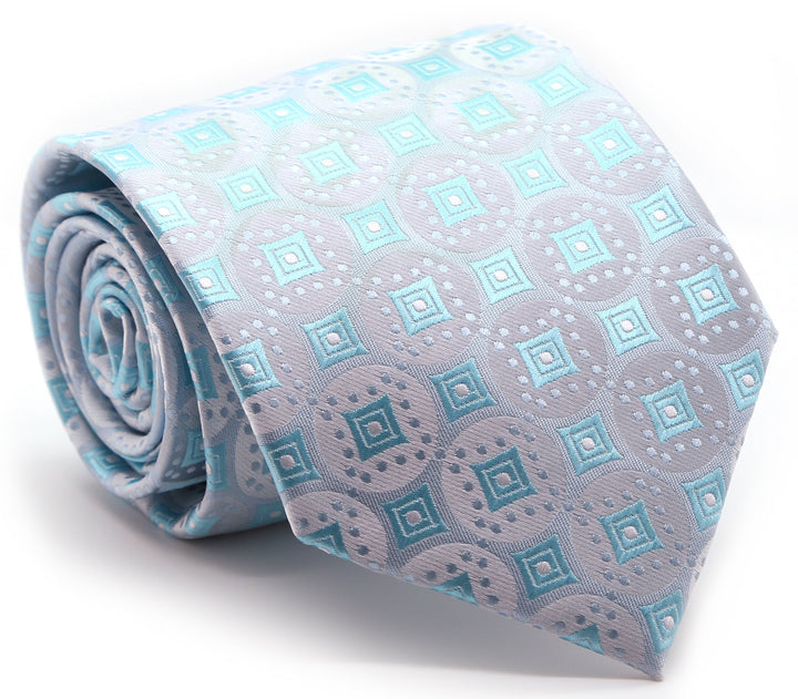 Mens Dads Classic Turquoise Geometric Pattern Business Casual Necktie &amp; Hanky Set I-8 - FHYINC best men&