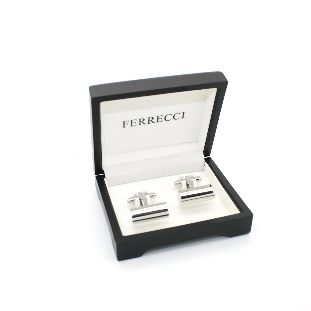 Silvertone Brass Cylinder Cuff Links With Jewelry Box - FHYINC