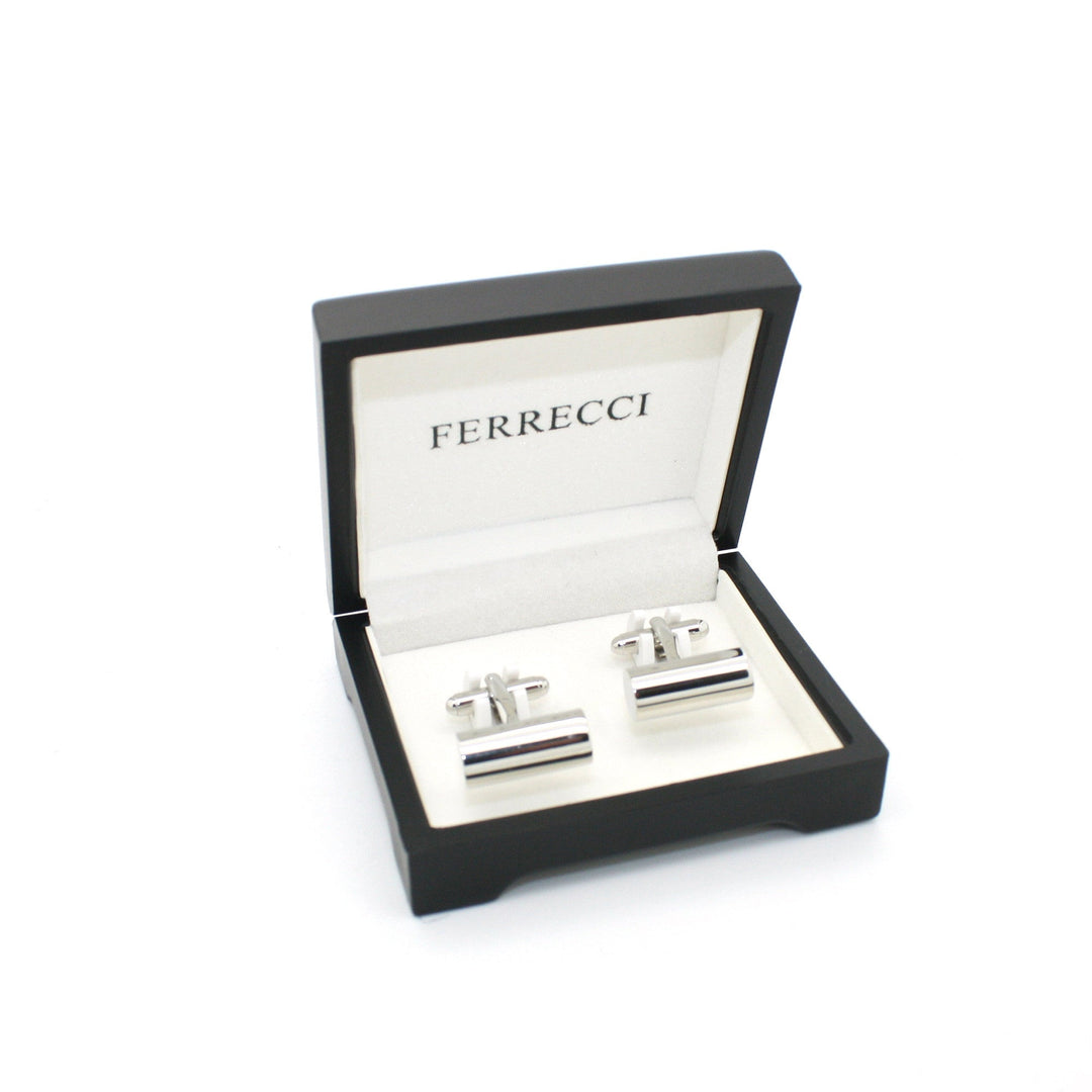 Silvertone Brass Cylinder Cuff Links With Jewelry Box - FHYINC