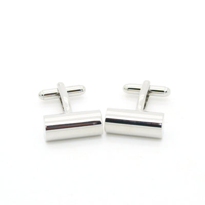 Silvertone Brass Cylinder Cuff Links With Jewelry Box - FHYINC