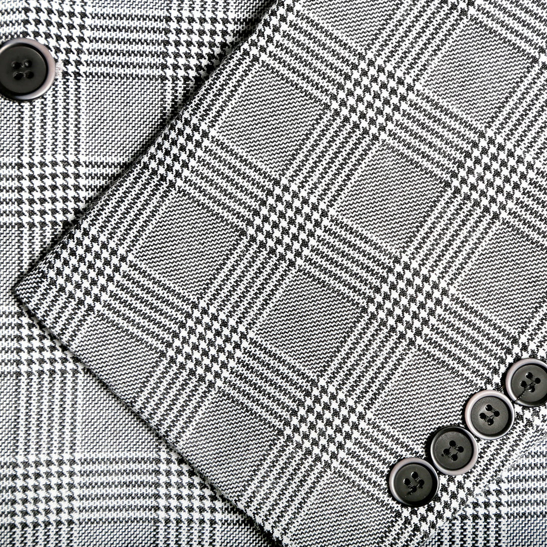 Conrad Skinny Slim Fit Grey 2pc Glen Plaid Peak Lapel Suit - FHYINC best men&