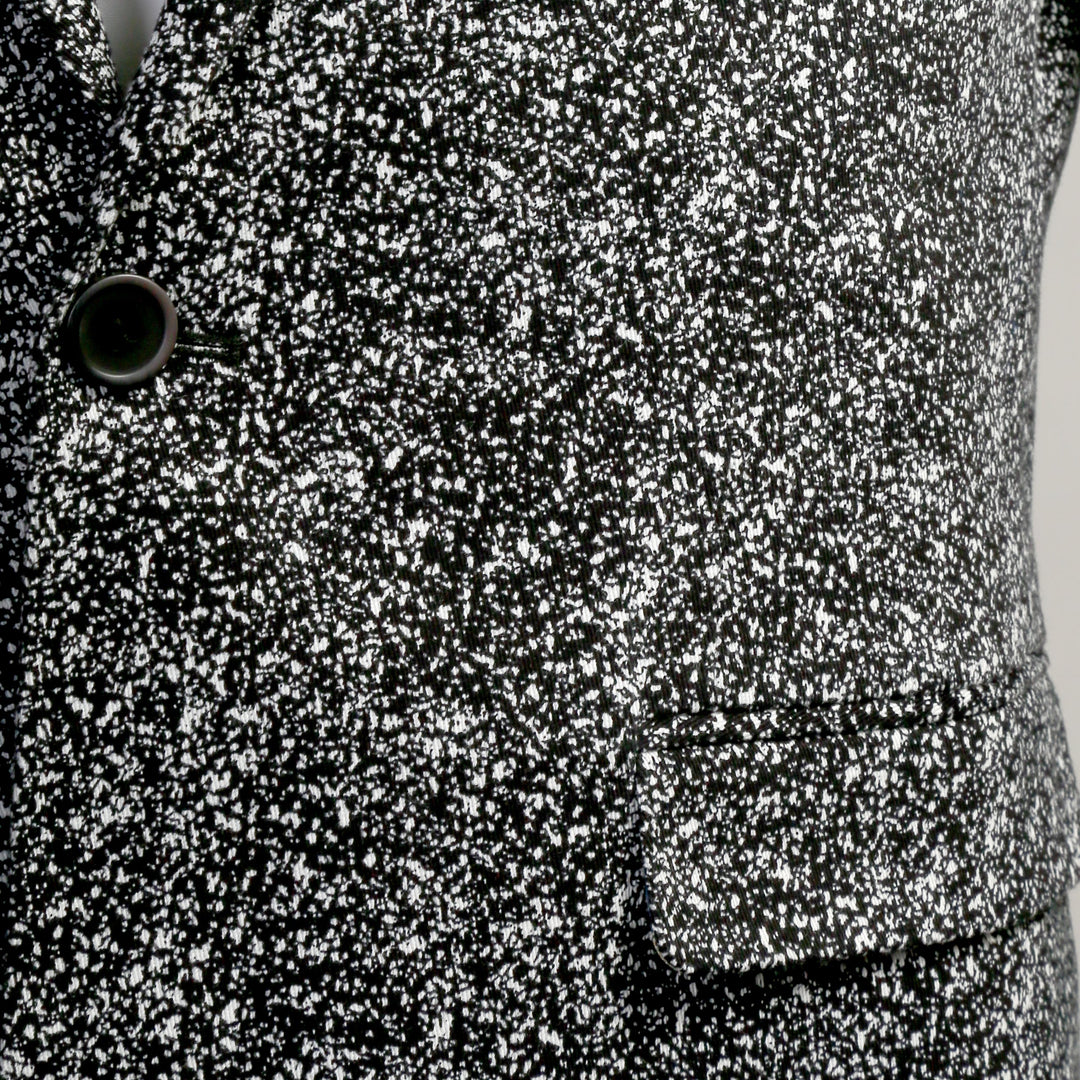 Chicago Slim Fit Black &amp; White Spotted Notch Lapel Suit - FHYINC best men&