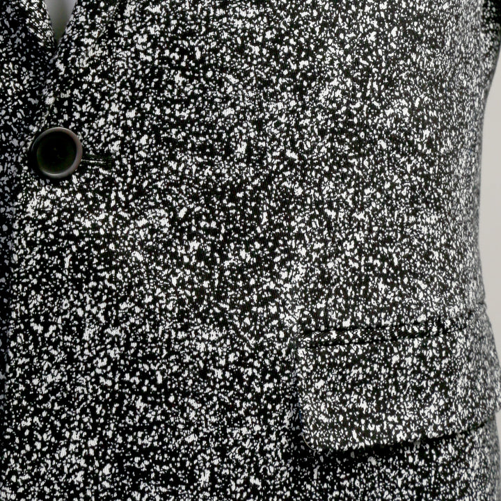 Chicago Slim Fit Black &amp; White Spotted Notch Lapel Suit - FHYINC best men&