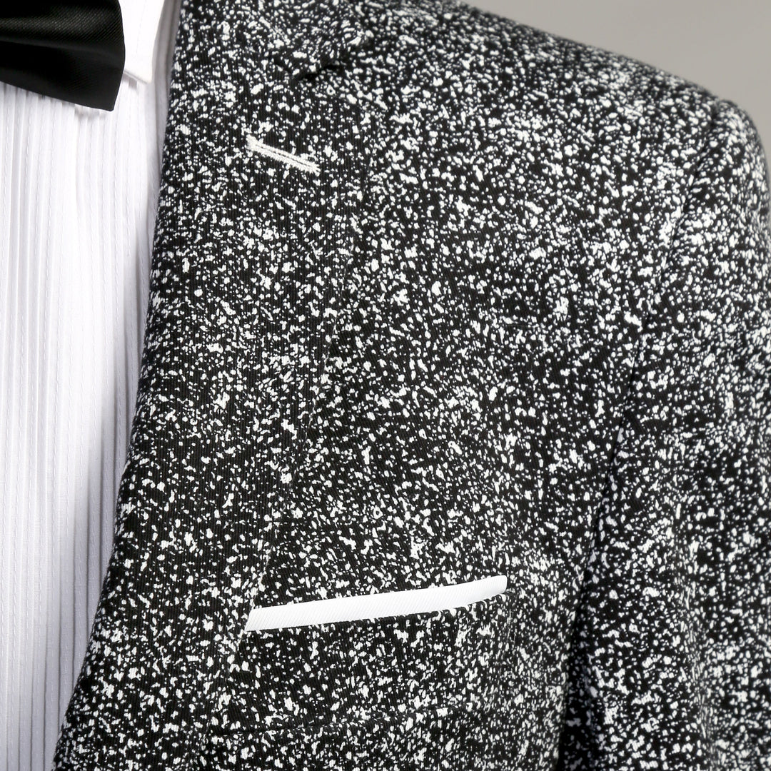 Chicago Slim Fit Black &amp; White Spotted Notch Lapel Suit - FHYINC best men&