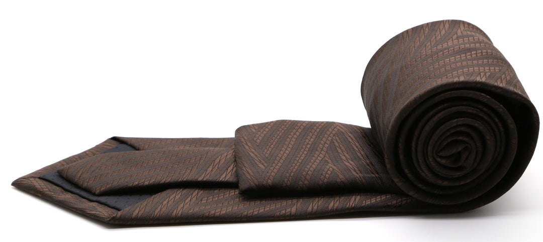 Mens Dads Classic Brown Geometric Pattern Business Casual Necktie &amp; Hanky Set IO-2 - FHYINC best men&