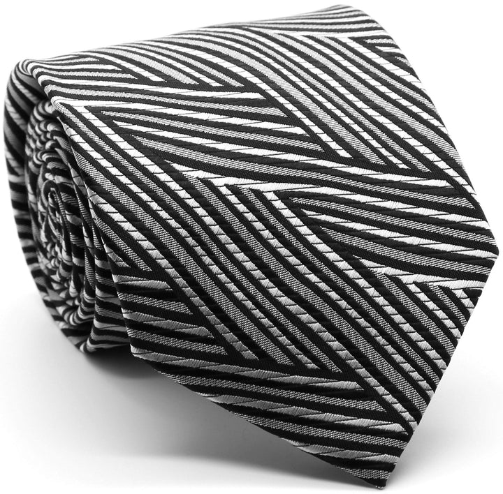 Mens Dads Classic Black Geometric Pattern Business Casual Necktie &amp; Hanky Set IO-4 - FHYINC best men&
