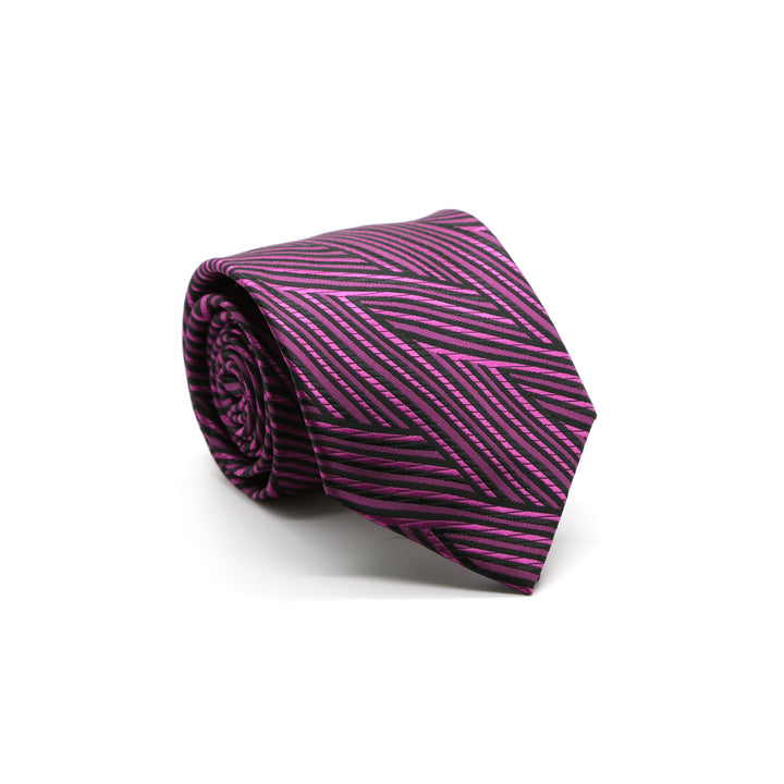 Mens Dads Classic Fuchsia Geometric Pattern Business Casual Necktie &amp; Hanky Set IO-5 - FHYINC best men&