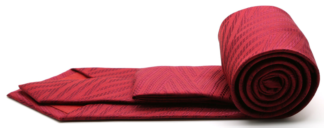 Mens Dads Classic Red Geometric Pattern Business Casual Necktie &amp; Hanky Set IO-7 - FHYINC best men&