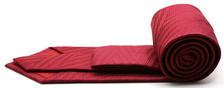 Mens Dads Classic Red Geometric Pattern Business Casual Necktie &amp; Hanky Set IO-7 - FHYINC best men&
