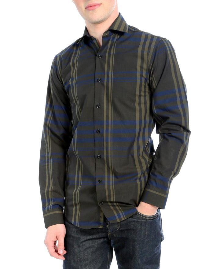 Olive Striped Slim Fit Casual Shirt - Jasper - FHYINC best men&