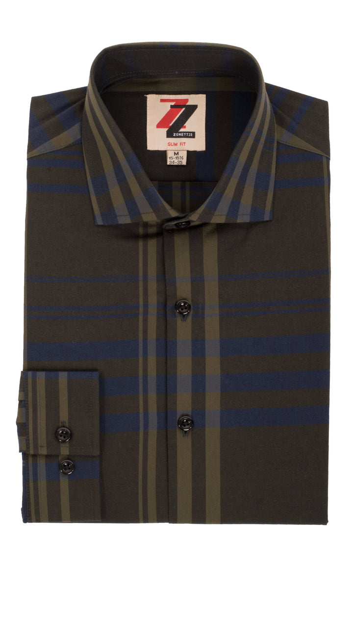 Olive Striped Slim Fit Casual Shirt - Jasper - FHYINC best men&