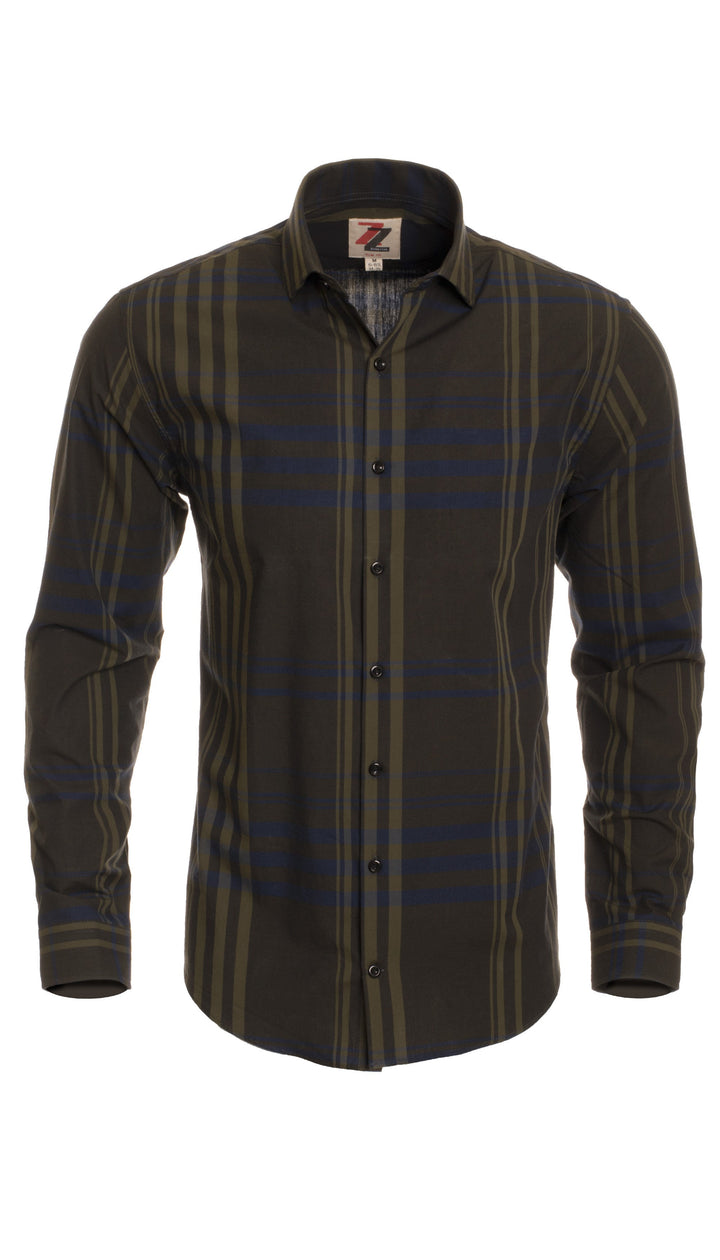 Olive Striped Slim Fit Casual Shirt - Jasper - FHYINC best men&