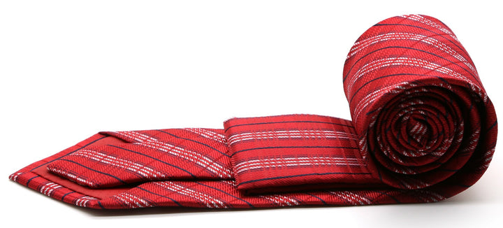Mens Dads Classic Red Striped Pattern Business Casual Necktie &amp; Hanky Set JO-10 - FHYINC best men&
