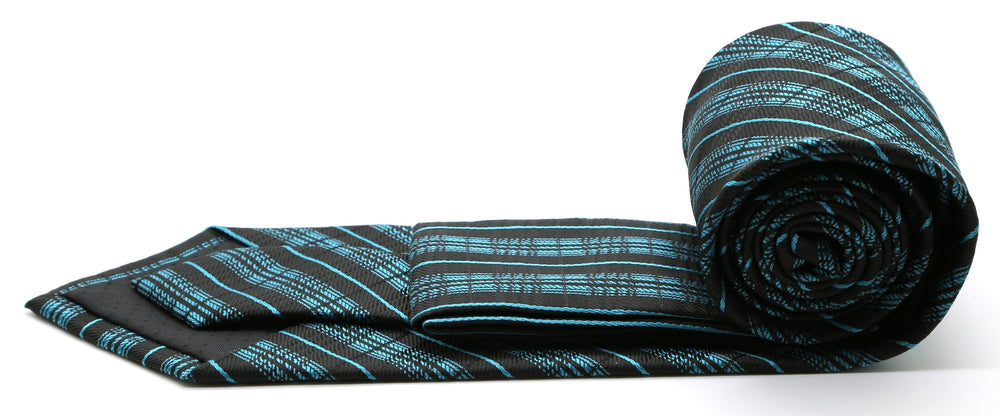 Mens Dads Classic Turquoise Striped Pattern Business Casual Necktie & Hanky Set JO-11 - FHYINC best men's suits, tuxedos, formal men's wear wholesale