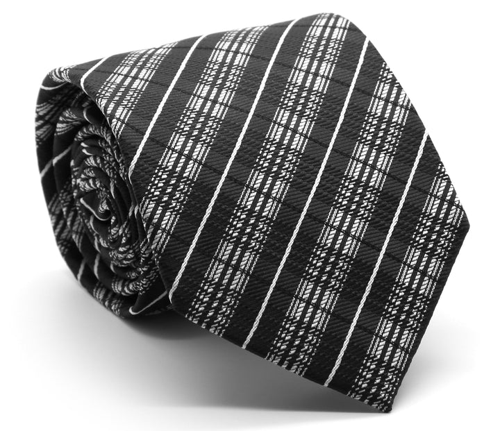 Mens Dads Classic Black Striped Pattern Business Casual Necktie &amp; Hanky Set JO-12 - FHYINC best men&