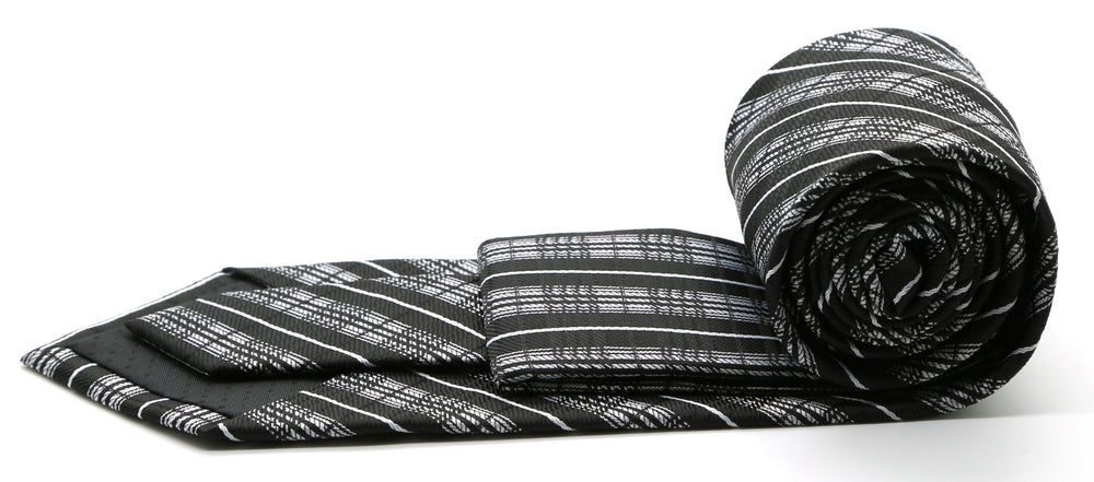 Mens Dads Classic Black Striped Pattern Business Casual Necktie & Hanky Set JO-12 - FHYINC best men's suits, tuxedos, formal men's wear wholesale