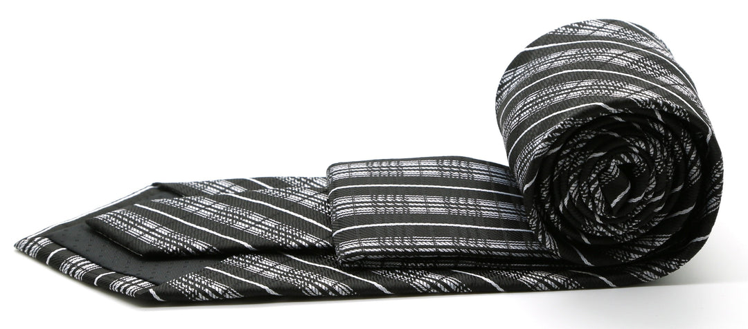Mens Dads Classic Black Striped Pattern Business Casual Necktie &amp; Hanky Set JO-12 - FHYINC best men&