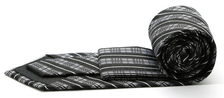 Mens Dads Classic Black Striped Pattern Business Casual Necktie &amp; Hanky Set JO-12 - FHYINC best men&