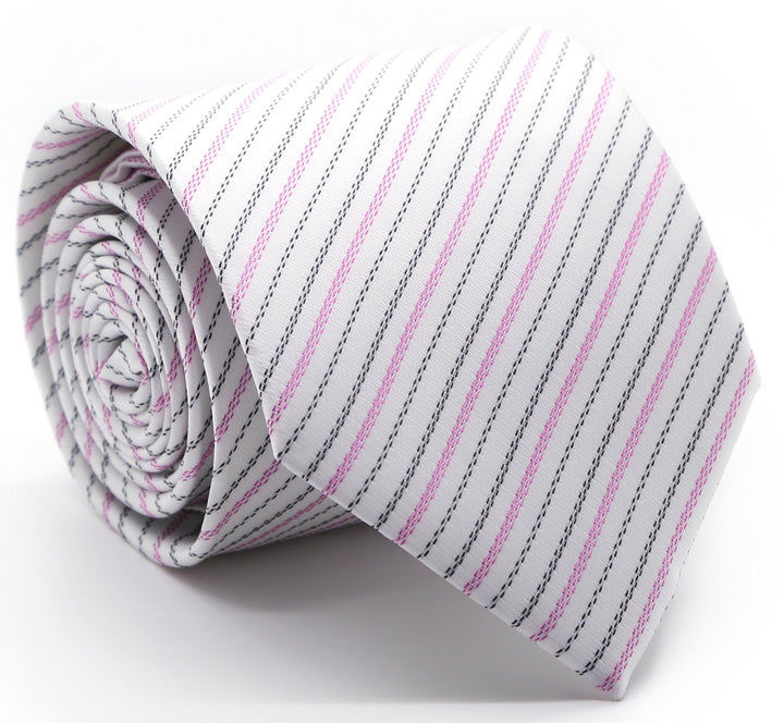 Mens Dads Classic Fuschsia Striped Pattern Business Casual Necktie &amp; Hanky Set JO-5 - FHYINC best men&