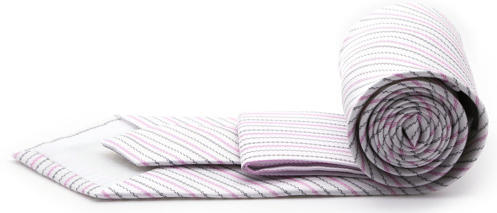 Mens Dads Classic Fuschsia Striped Pattern Business Casual Necktie &amp; Hanky Set JO-5 - FHYINC best men&