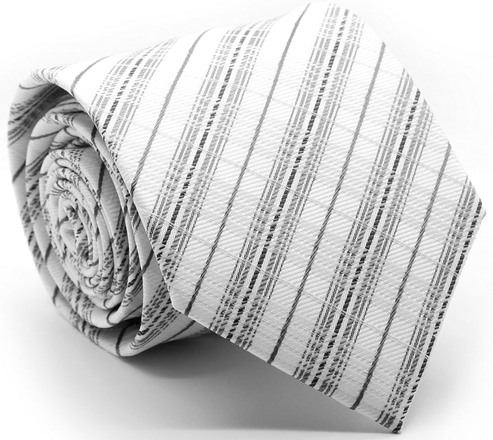 Mens Dads Classic Grey Striped Pattern Business Casual Necktie &amp; Hanky Set JO-7 - FHYINC best men&