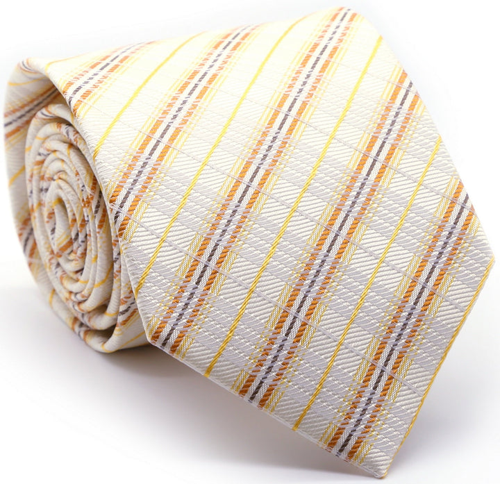 Mens Dads Classic Yellow Striped Pattern Business Casual Necktie &amp; Hanky Set JO-8