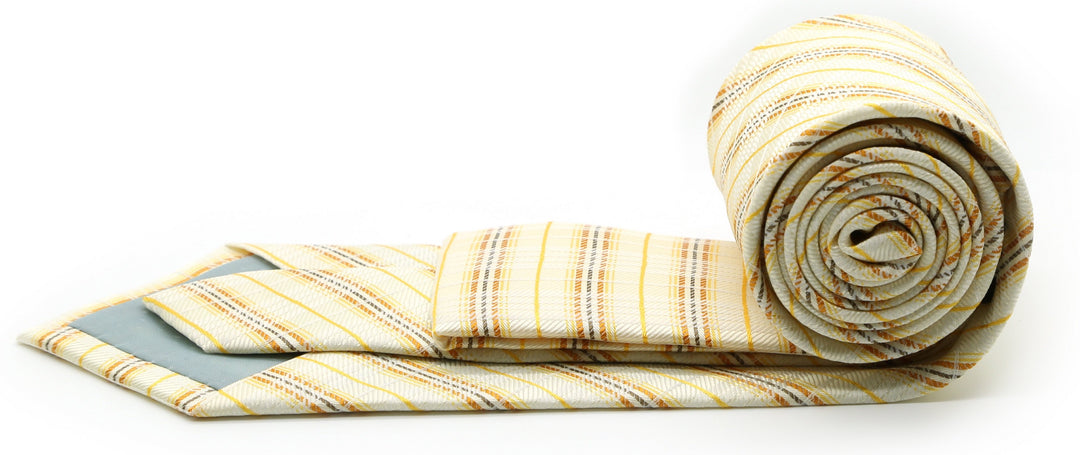 Mens Dads Classic Yellow Striped Pattern Business Casual Necktie &amp; Hanky Set JO-8